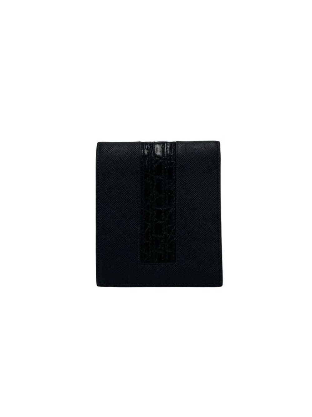 Prada Logo Saffiano Croco Embossed Leather Bifold Wallet Black - Picture 2 of 10